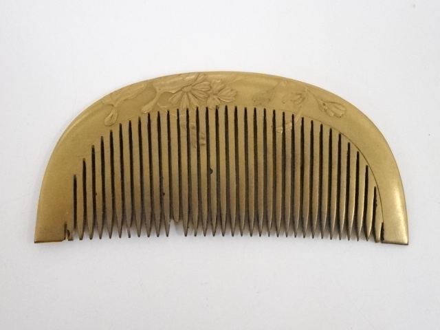 【侍】純度K20金具彫金花文 ベッコウ櫛・笄揃 髪結道具 ｜5520e B383◇K20金具 彫金花散図鼈甲櫛⁄笄 二点揃 重量28.2