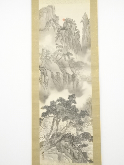 福井江亭作 掛け軸 山水 水墨画 日本画 書画 床の間 表具 - 絵画