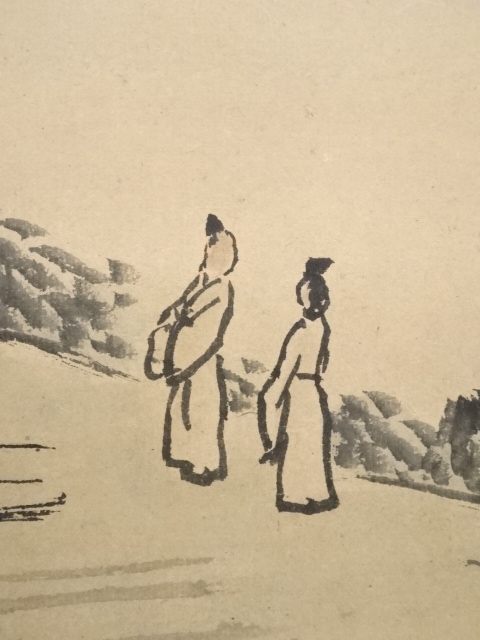 明治時代 掛け軸 白龍山人［瀑の山水図］紙本 肉筆 寒い 大幅！