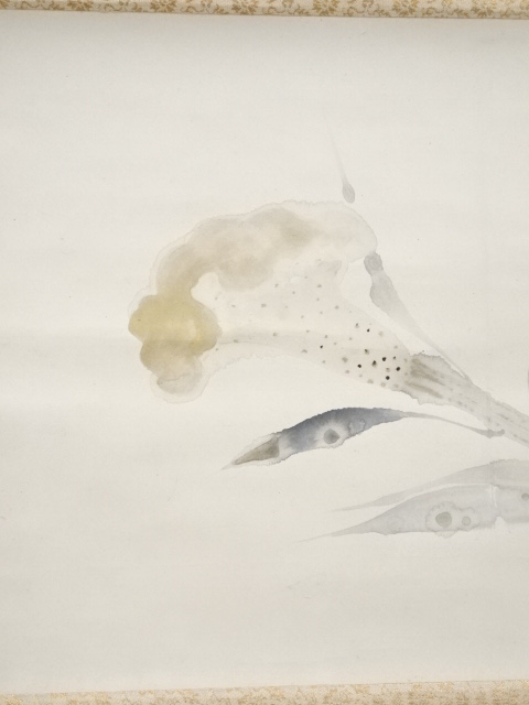 柿に鳥(実の秋)図】永田春水 2663 カキ 共箱 掛け軸 肉筆 - 絵画