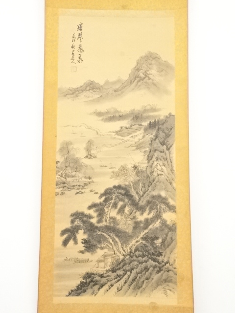 掛け軸 渡辺草秀 雪景山水 絹本 希少 軸装 茶道具 掛軸 美品 です 
