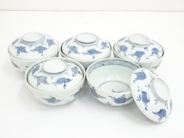 道具 ] - 道具 江戸末期 古伊万里 染付花文蓋茶碗5客 | ネットショップ 