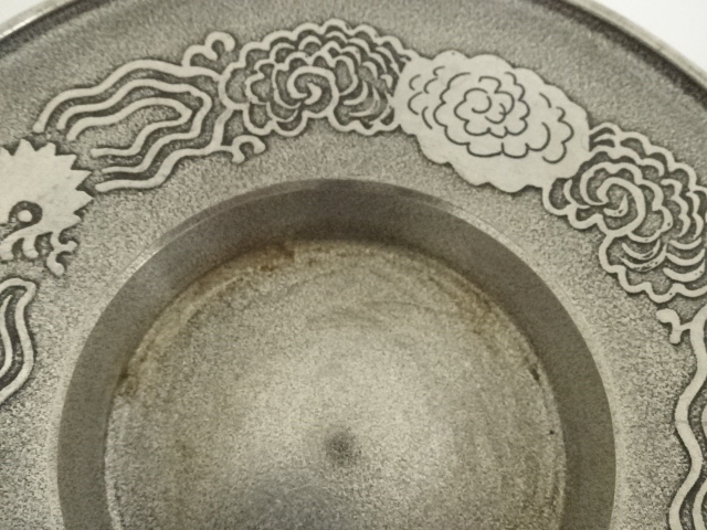 凛 ☆間村自造 古錫 魚形 茶托 5客 煎茶道具☆