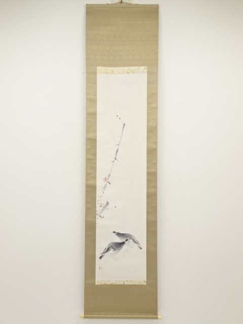 掛軸 明治に活躍した画人白濤 早春共箱 表装し直しま
