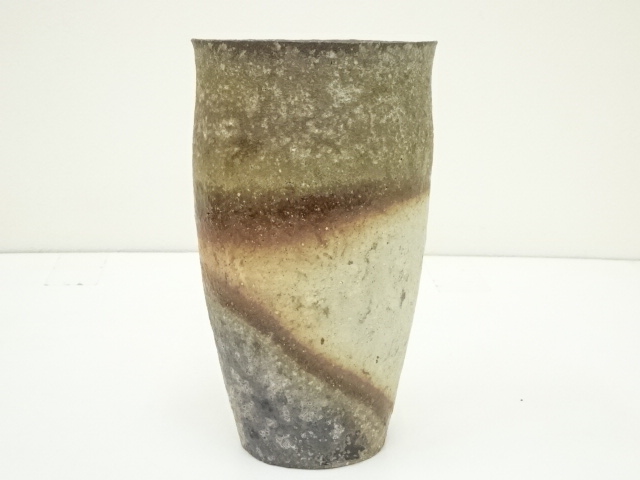 水野双鶴 練込 花瓶 陶芸品 見にくく