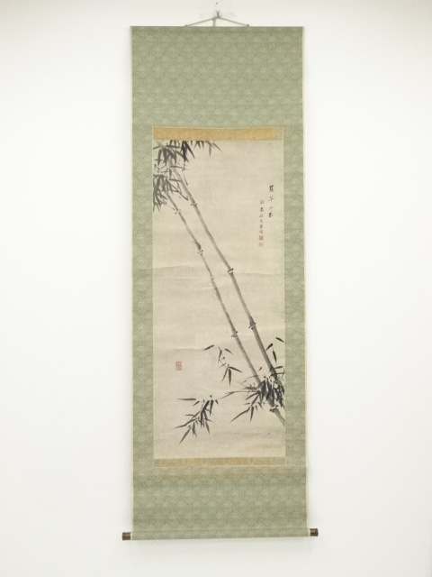 骨董品 日本絵 朱竹図 掛軸 紙本 肉筆 茶掛 （道具 ] - 道具 諸葛鑑筆 