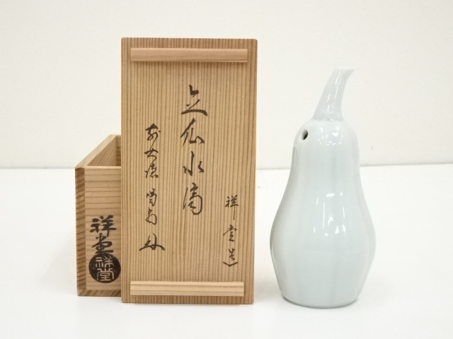 替茶器 青磁 手桶茶入 手塚祥堂 共箱入 茶道具 薄茶器 京焼 伝統工芸品 