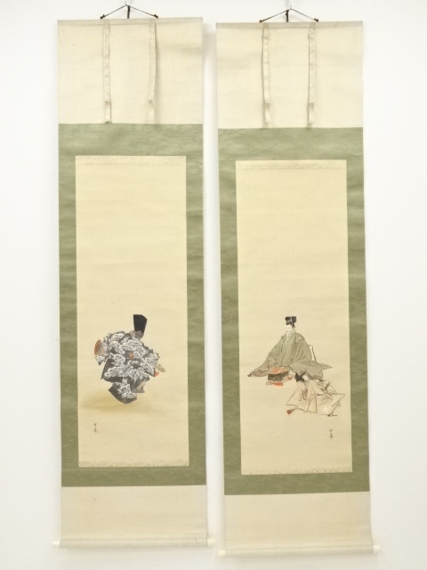 道具 ] - 道具 河鍋暁翠筆 能絵 双幅 肉筆絹本掛軸（箱付） | ネット 