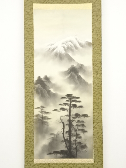 楽痴筆 水墨竹林之画賛 絹本掛軸一幅 認定書在NO 5012 号 574 - 絵画