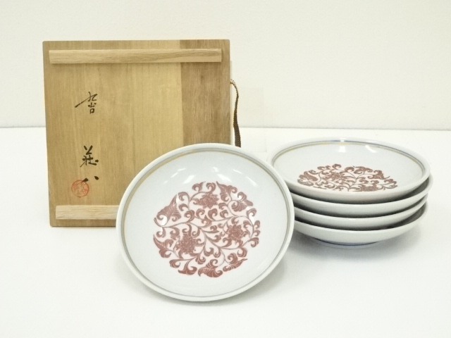 道具 ] - 道具 九谷焼 荘八造 色絵唐草紋銘々皿5客（共箱） | ネット 