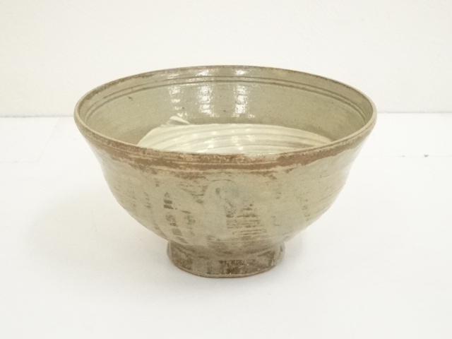 中古】【茶道具】古曽部焼 寒川義崇造 志賀写茶碗（共箱） 茶道 抹茶 