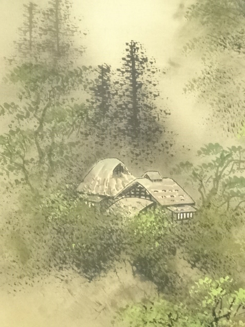 青緑山水画 在銘 紫峰 掛軸 肉筆 - 絵画