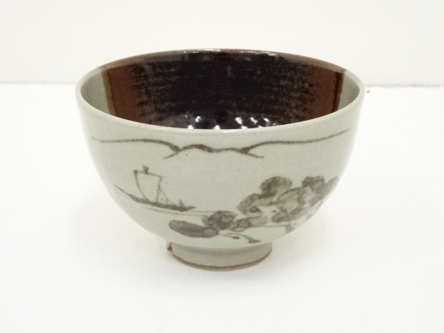 茶道具 古曽部焼 刷毛目 茶碗 高槻古曽部 寒川義崇 共箱 高麗 抹茶 
