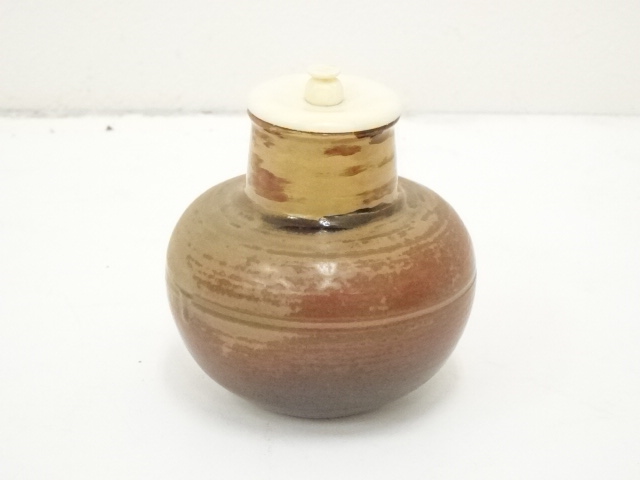 道具 ] - 道具 上野焼 熊谷紅陽造 丸壷茶入（別蓋・仕覆付）（共箱 