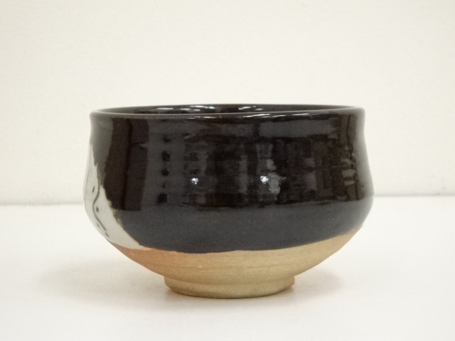 茶碗□黒織部「岡本篤」天神窯 桐共箱 お茶道具 古美術 時代物 骨董品 