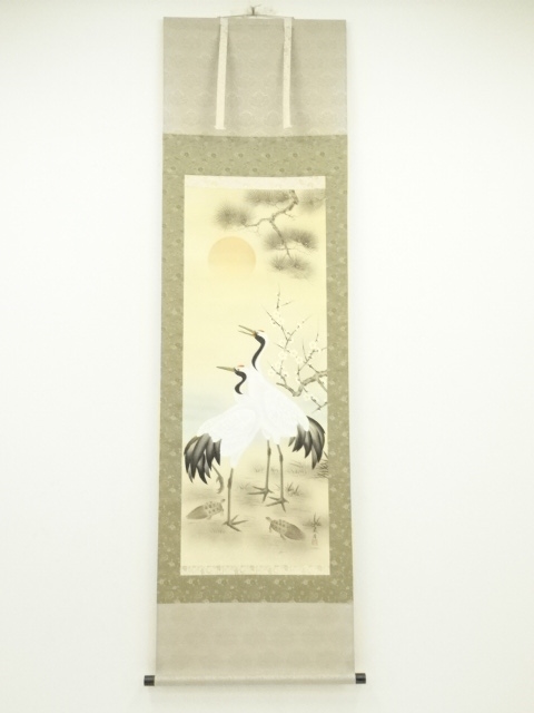 送料無料有名工筆画家呉竹雲画『燕子迎春』絹本掛け軸全体165×48cm中国 