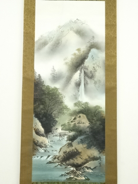 道具 ] - 道具 玉雲筆 彩色山水 肉筆絹本掛軸（保護箱） | ネット 