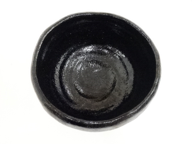 J8835 伊東桂楽/桂窯「長次郎写 草庵 黒楽茶碗」陶印/箱書 栞/共布/共 