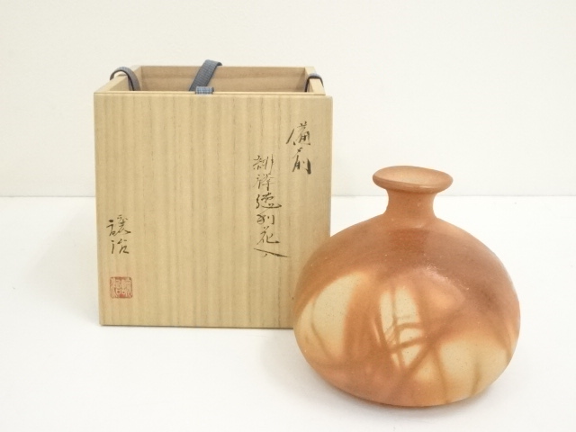 備前焼 水指 山下譲治 共箱 茶道具 備前焼 山下譲治 十二角 火襷