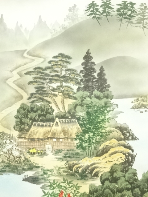掛軸 西村千里作 富士山 風景画 山水画「 風水黄金富峰図 」922 - 書