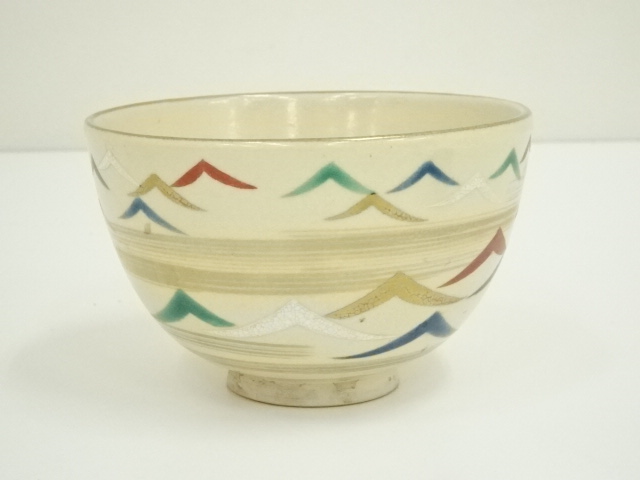 骨董】時代 抹茶碗 日の出波文 京焼 時代物 茶道具 貫入 11cm 道具 