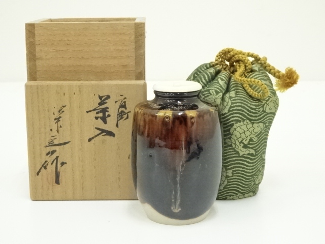 茶道具 京焼 桶谷定一作 茄子茶入 袱紗付 共箱 V 6575 美術品・ - 工芸品