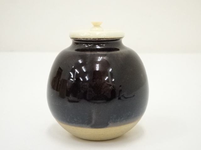 加藤唐三郎作 古瀬戸 文琳 茶入 共箱 仕服付 茶道具 へとへと