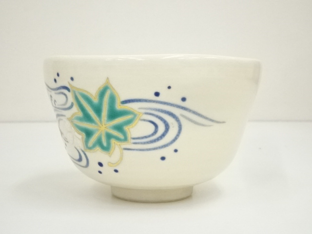 3052 仁清 鉄仙絵 茶碗 泉湧寺 共箱 共布 小川敦司造 京焼 茶事 茶道具 
