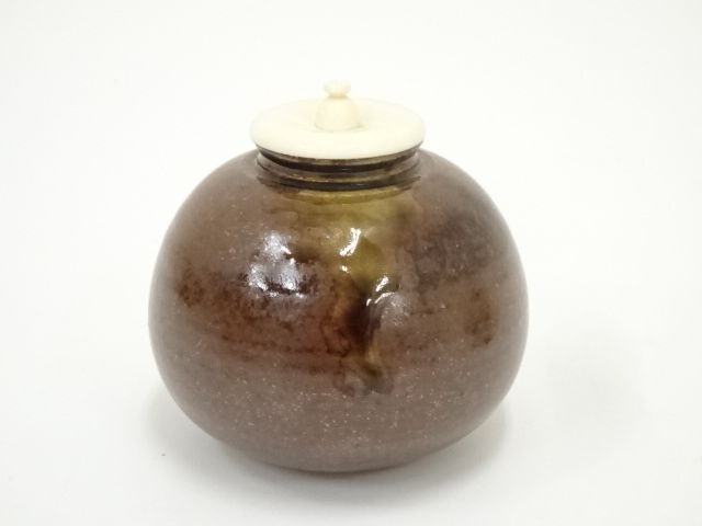 【風流庵】 『大名物写』 平安・笹田有祥作　★　京極茄子 茶入 ｛定家緞子付｝ 桐共箱 道具 ] - 道具 京焼 笹田有祥造 模京極茄子茶入（仕覆付）（共箱）□z