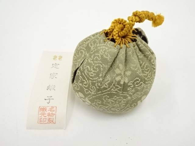 【風流庵】 『大名物写』 平安・笹田有祥作　★　京極茄子 茶入 ｛定家緞子付｝ 桐共箱 道具 ] - 道具 京焼 笹田有祥造 模京極茄子茶入（仕覆付）（共箱）□z