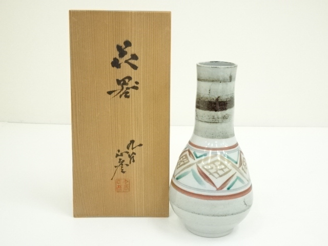 道具 ] - 道具 九谷焼 徳田正彦（三代 徳田八十吉）造 花器（共箱 