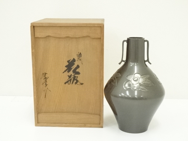 加藤昇峯 志野 春雪 花器 共箱 共布 華道具 置物 中古 茶道具 花入れ 