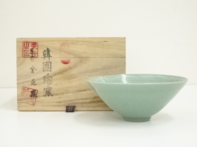 骨董 茶道具 李朝 高麗 高麗青磁茶碗（李朝無地刷毛目茶碗 土見せ高台 
