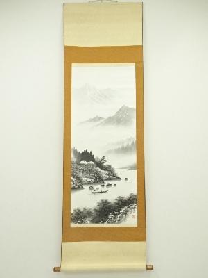 掛け軸 坂口竹春 水墨山水 絹本 希少 軸装 茶道具 掛軸 美品 です。｜絵画